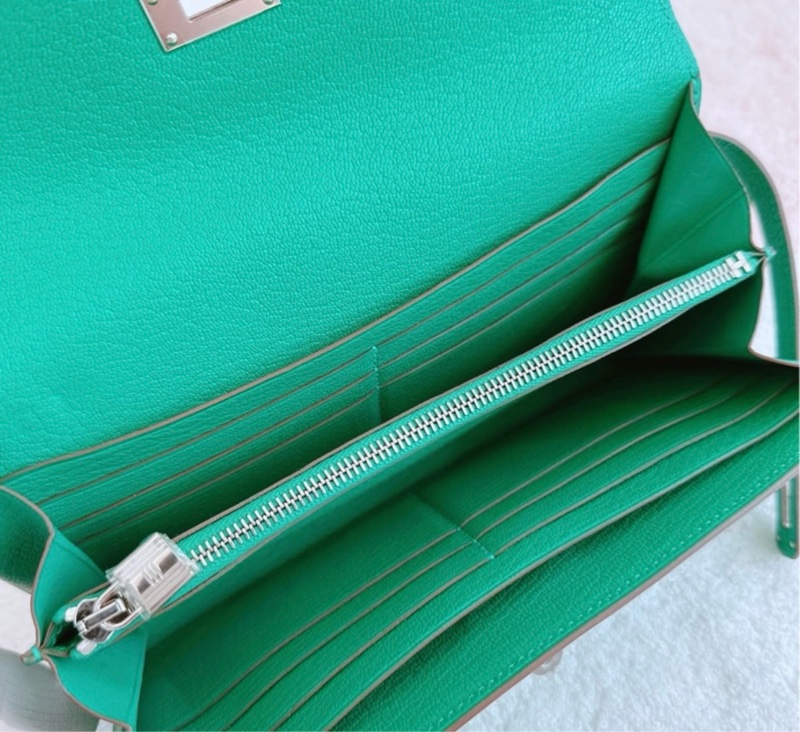 Hermes Kelly 凱莉 長夾/WOC/薄荷綠銀釦/近全新美品-5