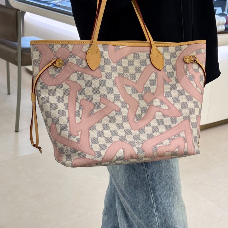 「JL精品代購」98新 LV 白棋盤格neverfull 購物袋-1
