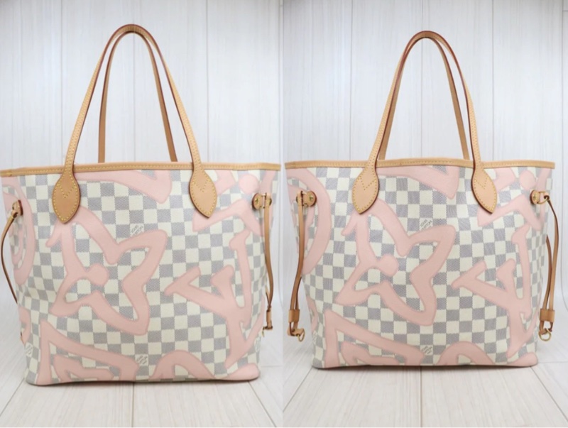 「JL精品代購」98新 LV 白棋盤格neverfull 購物袋-2