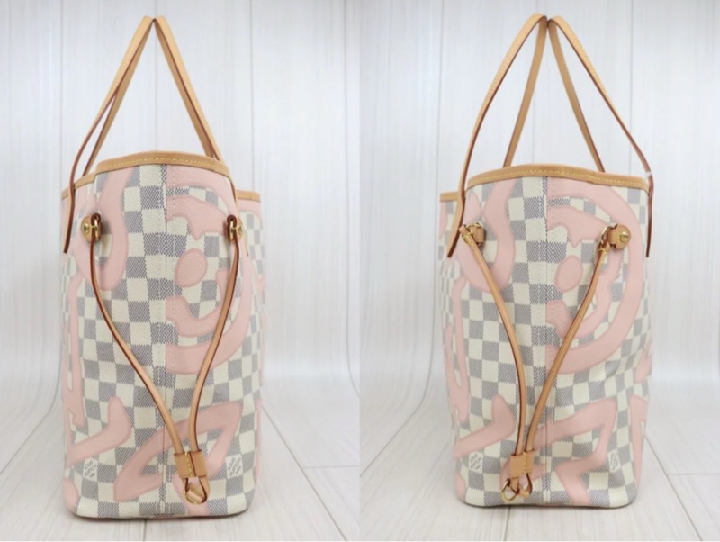 「JL精品代購」98新 LV 白棋盤格neverfull 購物袋-3