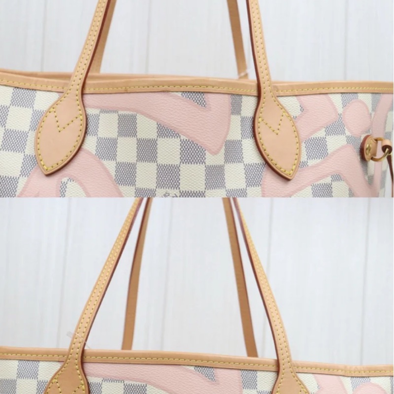 「JL精品代購」98新 LV 白棋盤格neverfull 購物袋-4