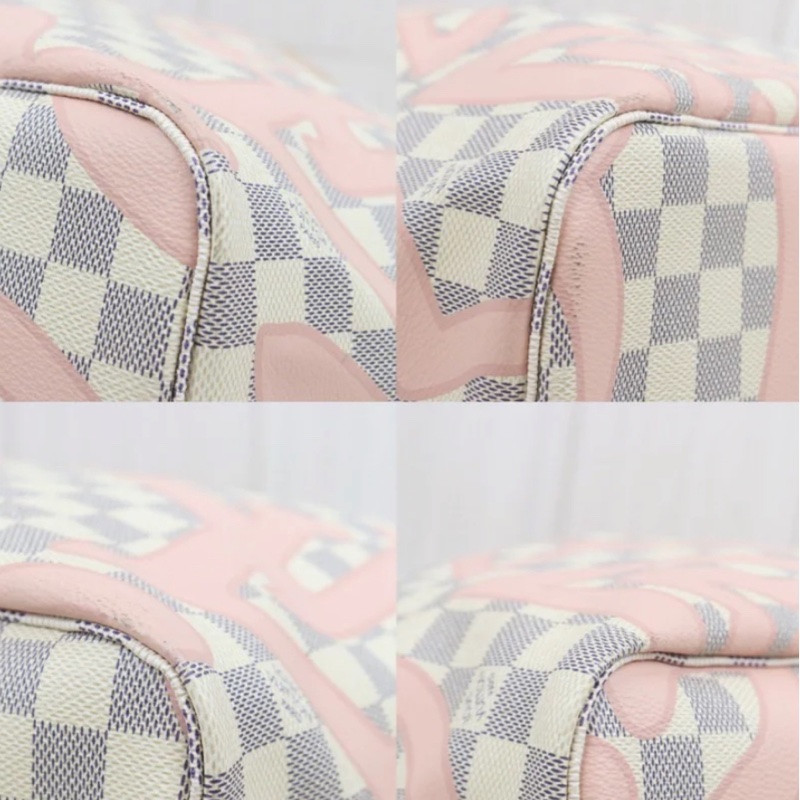 「JL精品代購」98新 LV 白棋盤格neverfull 購物袋-5