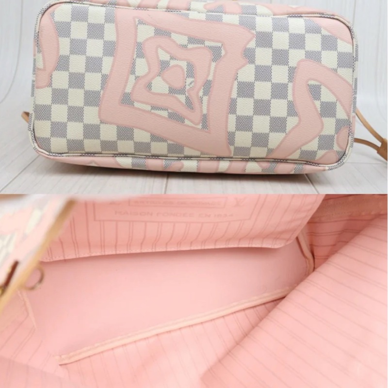 「JL精品代購」98新 LV 白棋盤格neverfull 購物袋-6