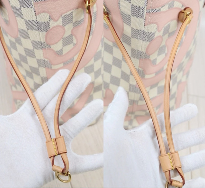「JL精品代購」98新 LV 白棋盤格neverfull 購物袋-8