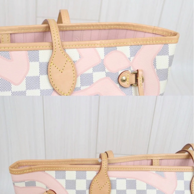 「JL精品代購」98新 LV 白棋盤格neverfull 購物袋-9