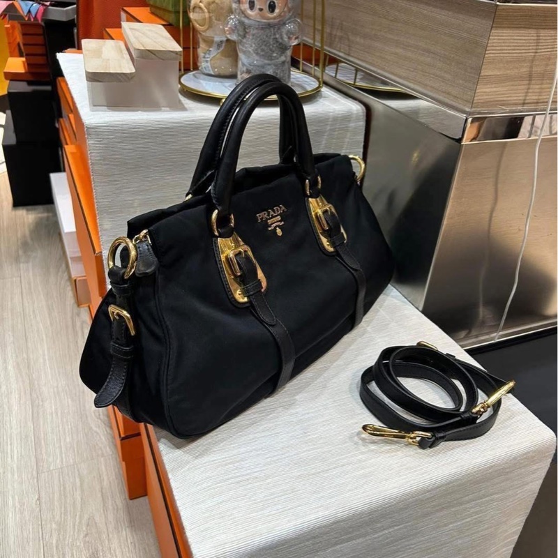 Prada nylon 2way bag 黑色金扣-1