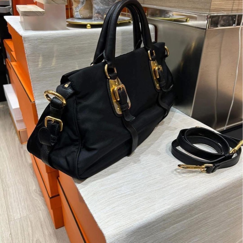 Prada nylon 2way bag 黑色金扣-2