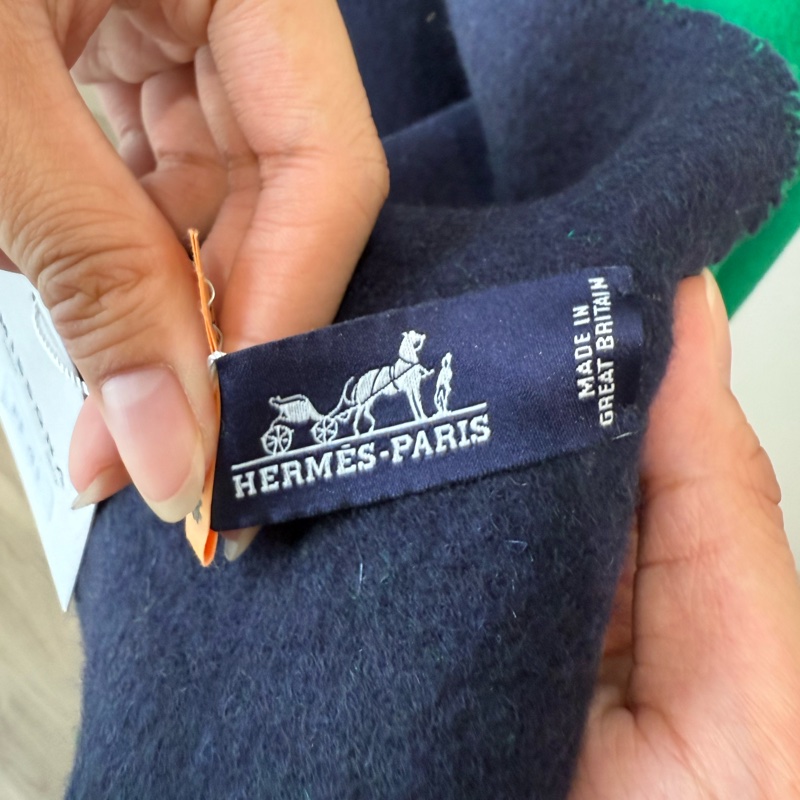 HERMES 藍綠色拚色披巾-7