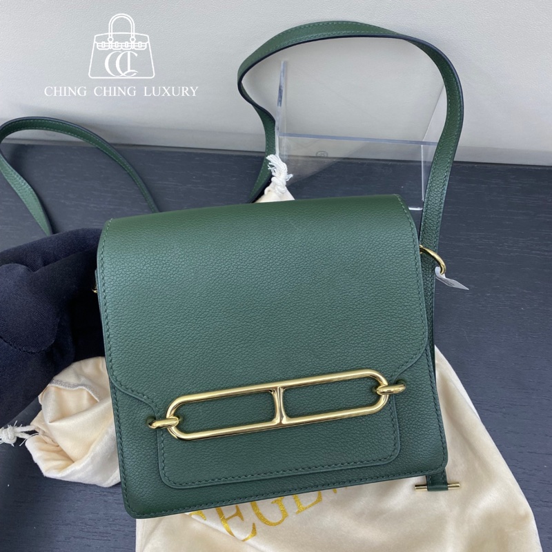 🌈Hermes💚Mini Roulis 19💚英國綠金扣🌟99新🌟evercolor皮🌟-0