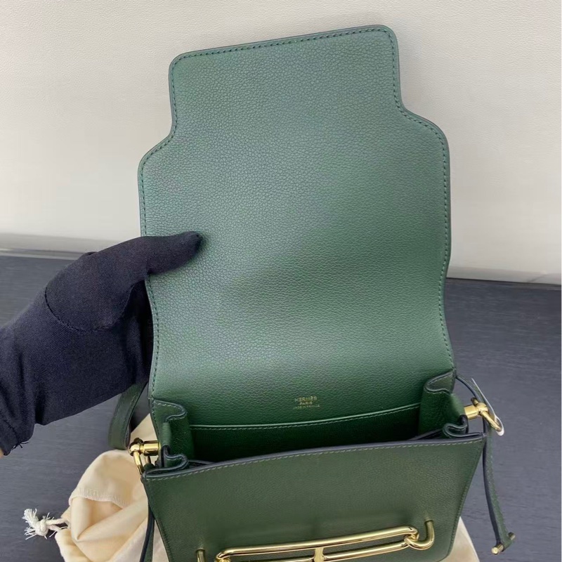 🌈Hermes💚Mini Roulis 19💚英國綠金扣🌟99新🌟evercolor皮🌟-5
