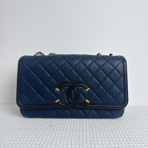 Chanel CC Filigree Flap Bag - Navy / Ghw