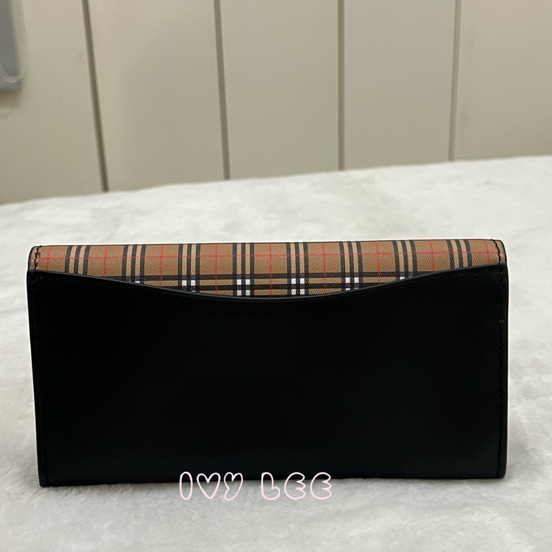 BURBERRY 經典格紋 拚接黑 造型 男女適用 長夾-1