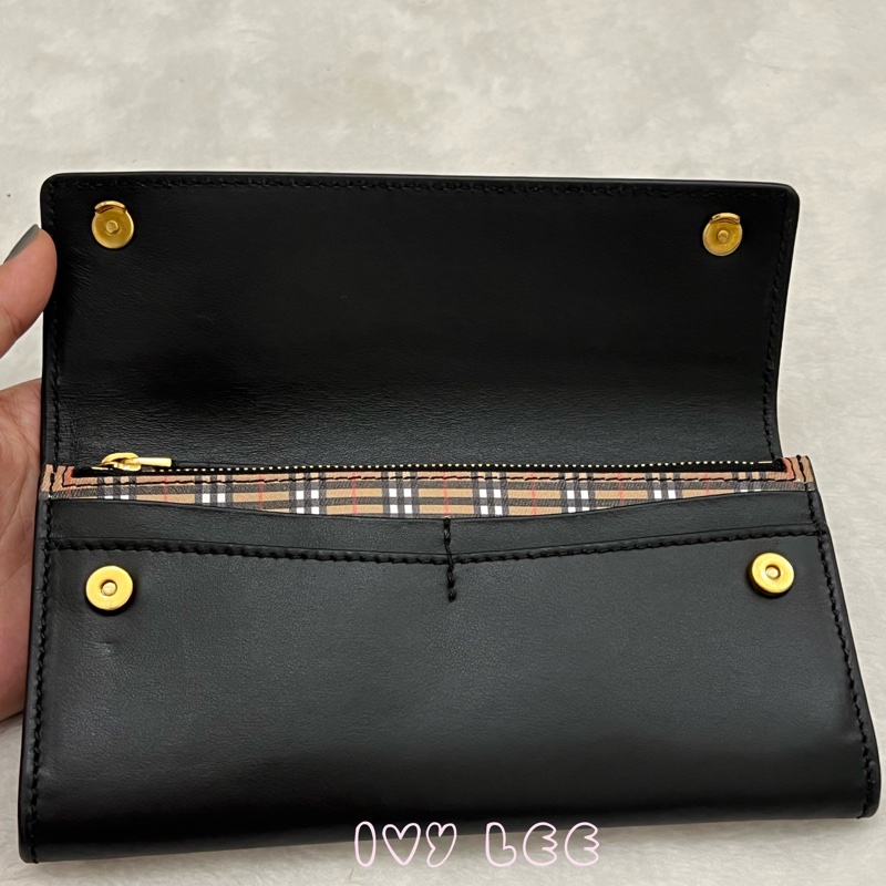 BURBERRY 經典格紋 拚接黑 造型 男女適用 長夾-2