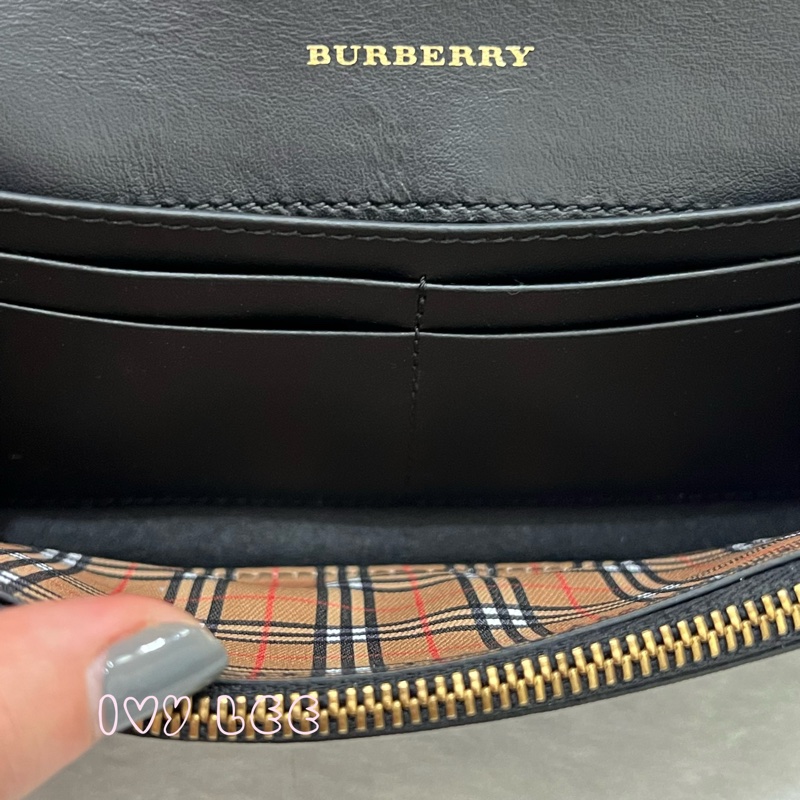 BURBERRY 經典格紋 拚接黑 造型 男女適用 長夾-5