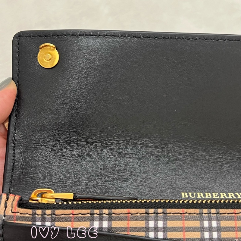 BURBERRY 經典格紋 拚接黑 造型 男女適用 長夾-17