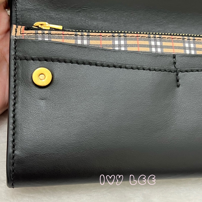 BURBERRY 經典格紋 拚接黑 造型 男女適用 長夾-20