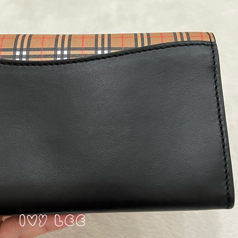 BURBERRY 經典格紋 拚接黑 造型 男女適用 長夾-22