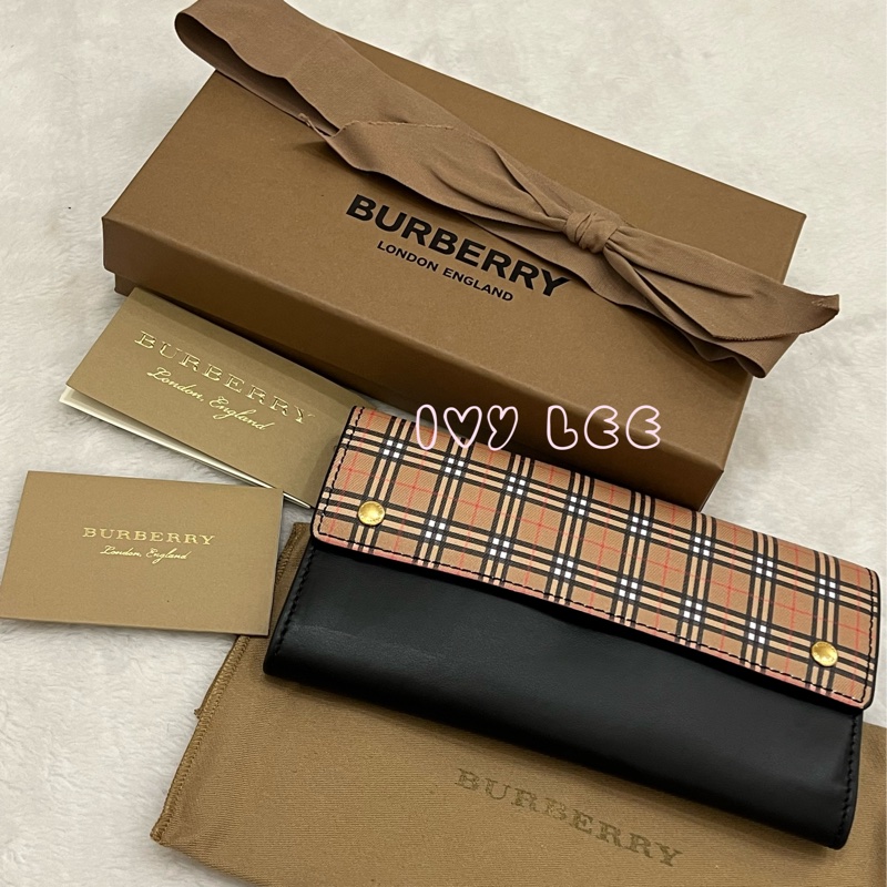 BURBERRY 經典格紋 拚接黑 造型 男女適用 長夾-23