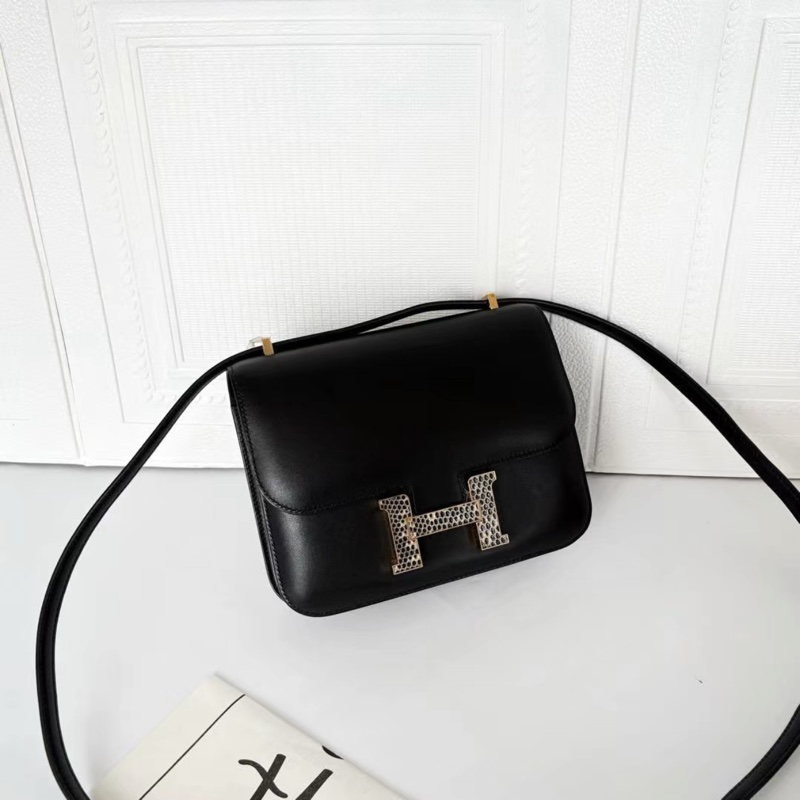 99新大全套 hermes 🩷constance19 康康19 mini monsieur皮 黑金 蜥蜴扣‼️-0