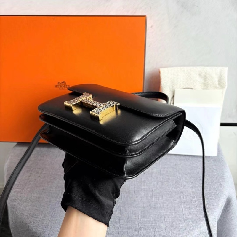 99新大全套 hermes 🩷constance19 康康19 mini monsieur皮 黑金 蜥蜴扣‼️-4