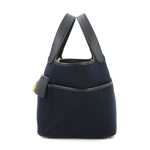 Hermes Hermès Picotin Lock 18 PM Cargo Pocket, Toile Goélan, Swift, Blue Marine, Black, B Stamp, Gold Hardware