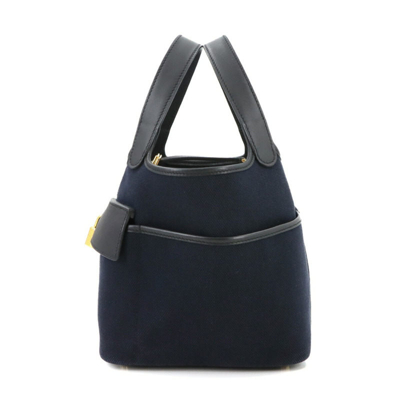 Hermes Hermès Picotin Lock 18 PM Cargo Pocket, Toile Goélan, Swift, Blue Marine, Black, B Stamp, Gold Hardware-0