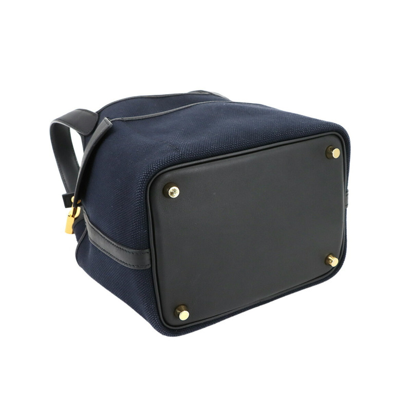 Hermes Hermès Picotin Lock 18 PM Cargo Pocket, Toile Goélan, Swift, Blue Marine, Black, B Stamp, Gold Hardware-4