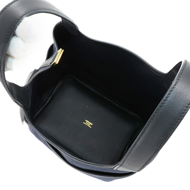 Hermes Hermès Picotin Lock 18 PM Cargo Pocket, Toile Goélan, Swift, Blue Marine, Black, B Stamp, Gold Hardware-6