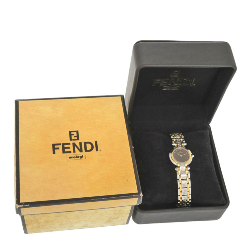 Fendi 760L 不鏽鋼黑金銀色石英手錶配錶盤 1916 FENDI-1