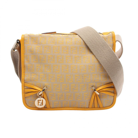 FENDI Zucchino 斜背包 8BT089 帆布皮革米黃色二手