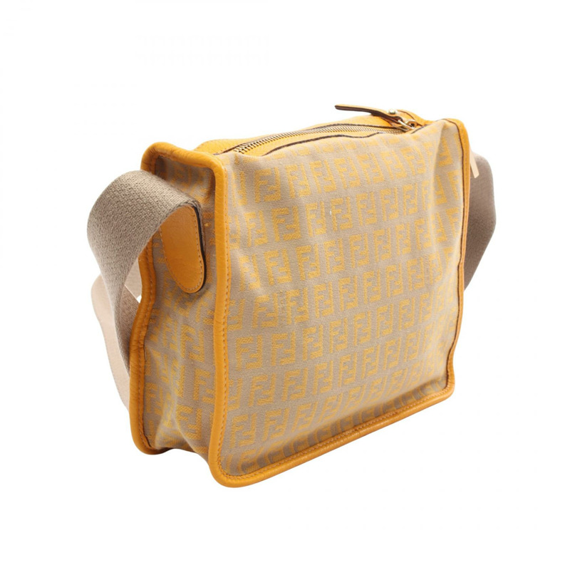 FENDI Zucchino 斜背包 8BT089 帆布皮革米黃色二手-1