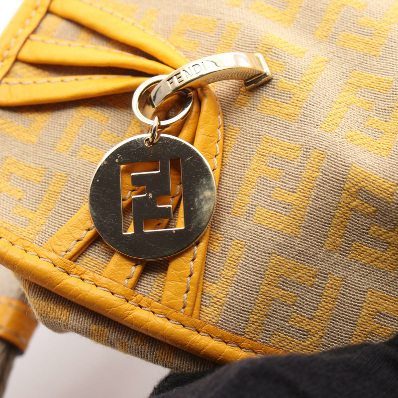 FENDI Zucchino 斜背包 8BT089 帆布皮革米黃色二手-4