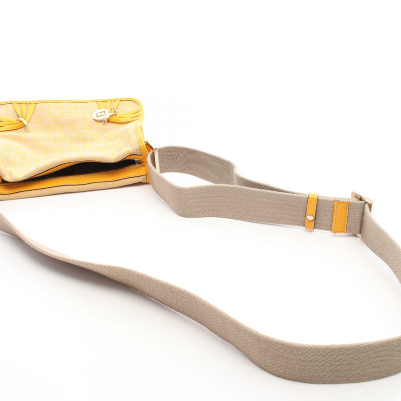 FENDI Zucchino 斜背包 8BT089 帆布皮革米黃色二手-5