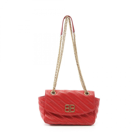 BALENCIAGA BB 標誌鏈單肩包 501681 皮革 紅色 二手 女士