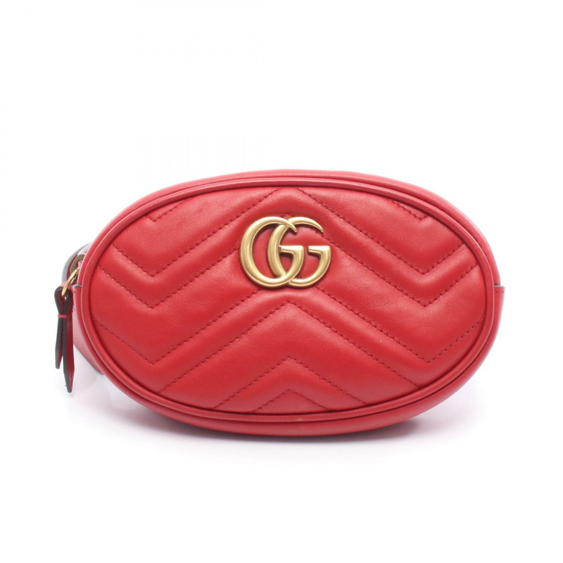 GUCCI GG Marmont 腰包 476434 皮革 紅色 二手 女士-0