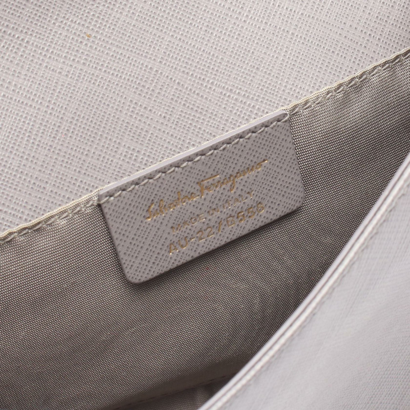 Salvatore Ferragamo Vara Ribbon 斜背包 鏈條單肩包 皮革 灰色 二手-3