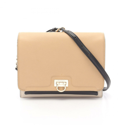 Salvatore Ferragamo Gancini 肩背包 21 H984 皮革 米色 黑色 二手 女士