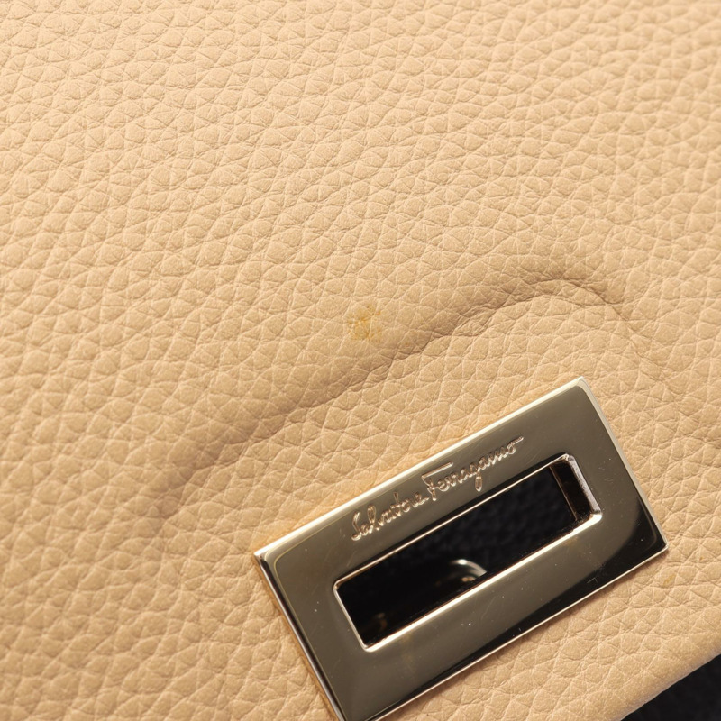 Salvatore Ferragamo Gancini 肩背包 21 H984 皮革 米色 黑色 二手 女士-7