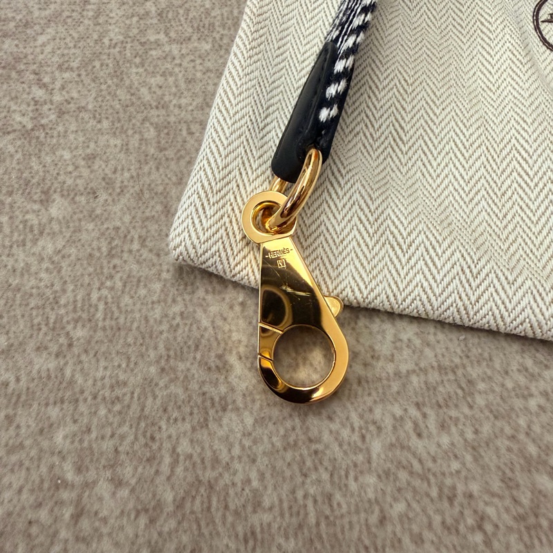Hermes 長編織肩帶 黑白配色 金釦-4