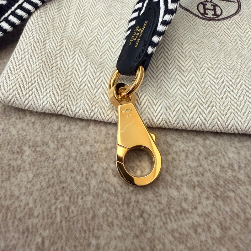 Hermes 長編織肩帶 黑白配色 金釦-9