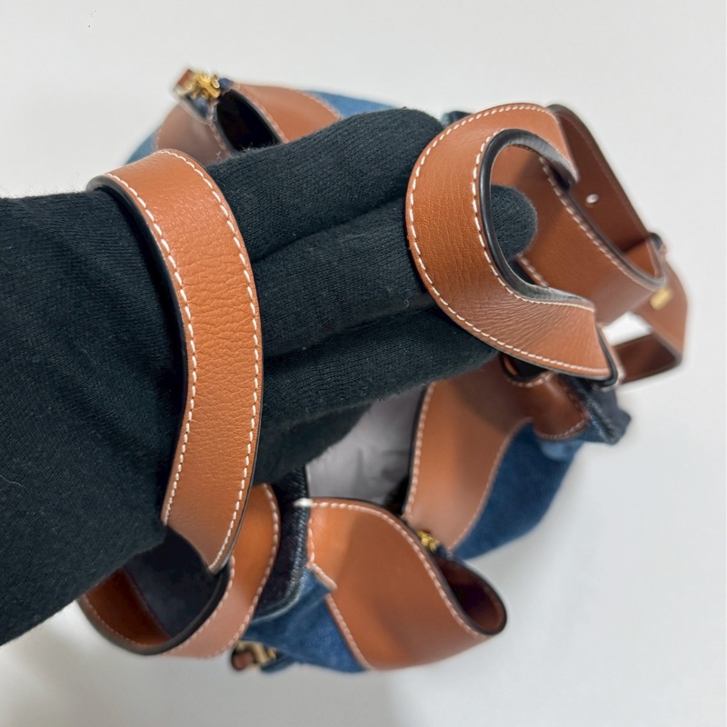 Loewe牛仔拼皮吊床包-7