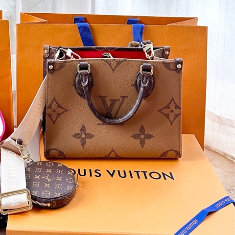 Louis Vuitton OnTheGo PM 手提 斜背包 棕色背袋 M46373 晶片款 附購買證明/防塵袋/收納箱/紙袋