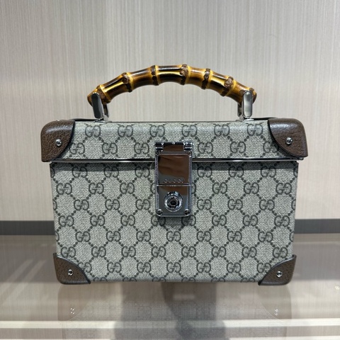 GUCCI古驰 Globe-Trotter 老花Logo 竹节手柄单肩斜挎手提包