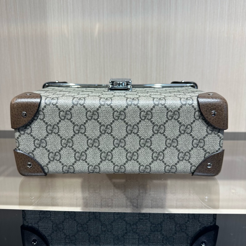 GUCCI古驰 Globe-Trotter 老花Logo 竹节手柄单肩斜挎手提包-3