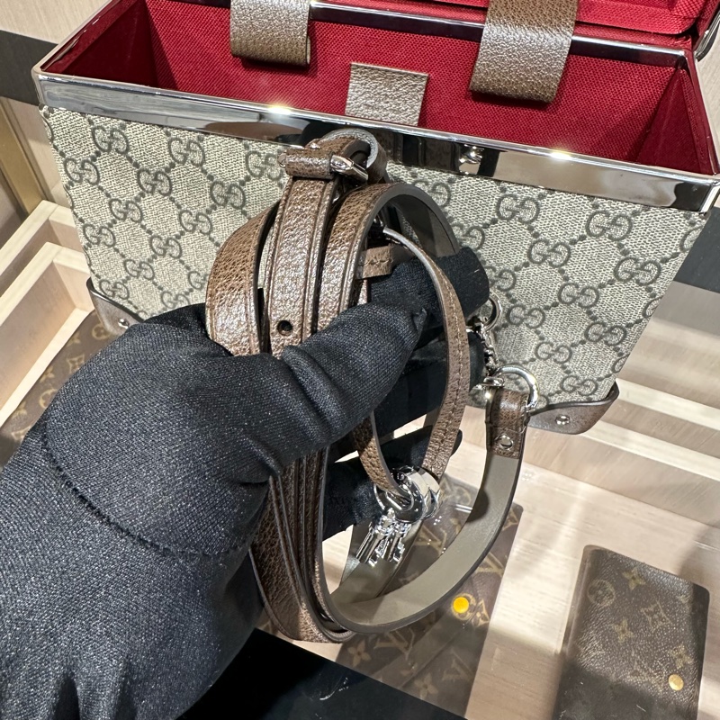 GUCCI古驰 Globe-Trotter 老花Logo 竹节手柄单肩斜挎手提包-10