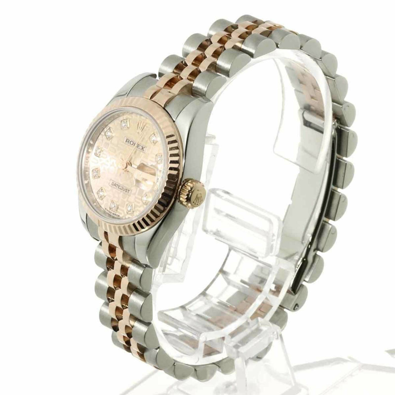 勞力士 Datejust 雙色手錶 179171G,V 編號,輪盤,女士手錶,10 顆鑽石,粉紅色,電腦化,18K 白金,自動-2
