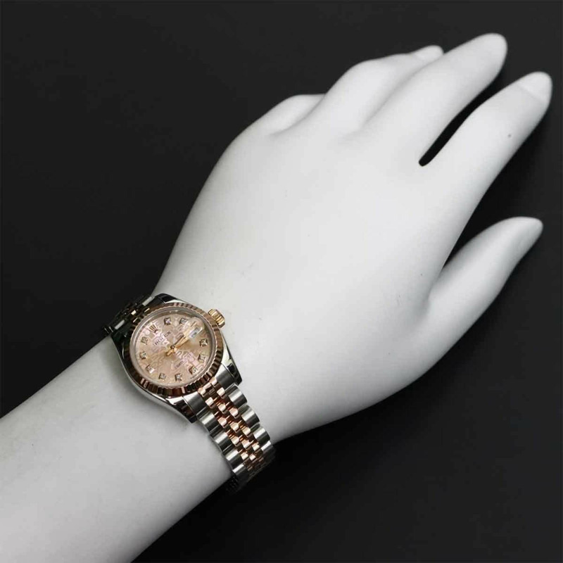 勞力士 Datejust 雙色手錶 179171G,V 編號,輪盤,女士手錶,10 顆鑽石,粉紅色,電腦化,18K 白金,自動-3