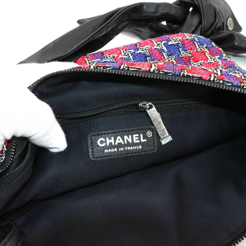 CHANEL Girl Chanel 單肩包,粗花呢和小羊皮,多色,黑色,A90766,銀色五金-6