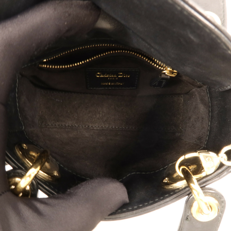 Dior 牛皮皮革Lady Dior Mini金扣鏈帶手挽肩背兩用袋-4