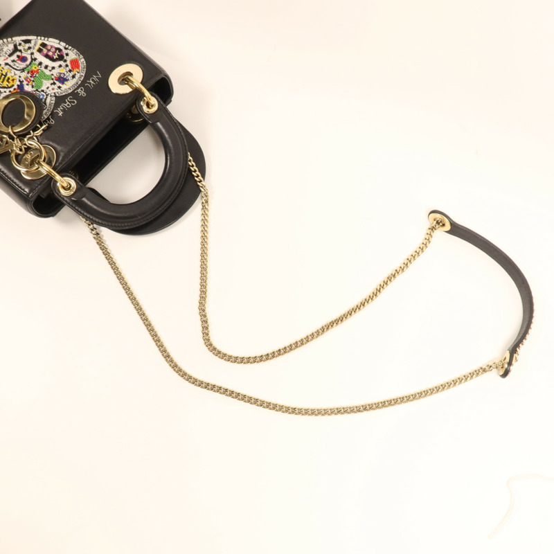 Dior 牛皮皮革Lady Dior Mini金扣鏈帶手挽肩背兩用袋-7